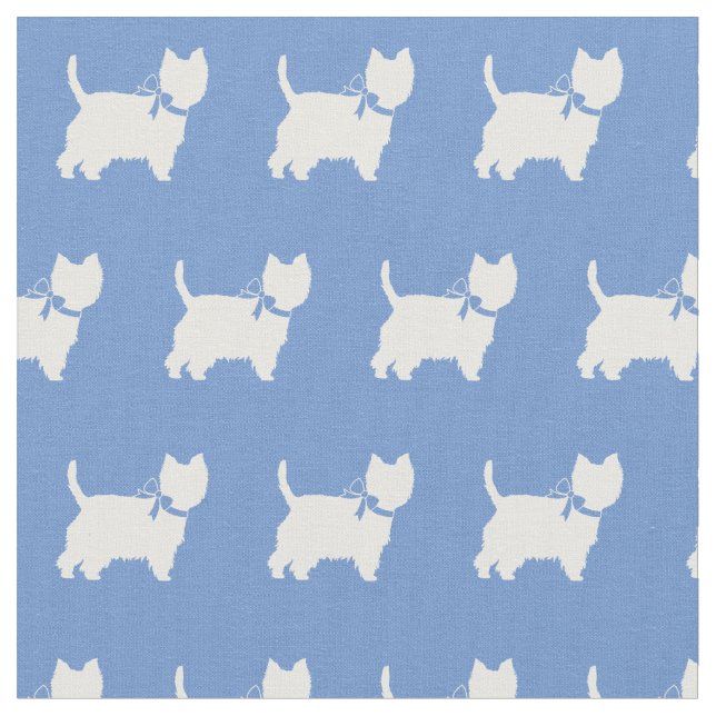 Tissu West Highland Terrier Chien Silhouette Bleu clair (Fermer)