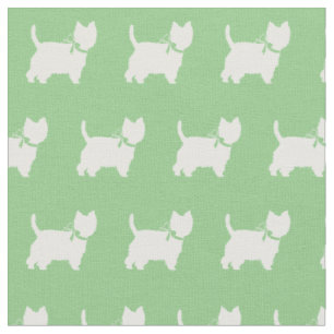 Tissu West Highland Terrier Chien Silhouette Sage Green