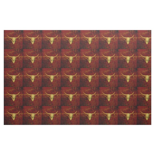 Tissu Western Country Brown Rustique Motif Bull Skull (Fat Quarter)
