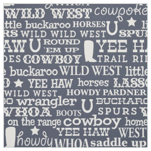 Tissu Western Cowboy Word Motif sur Bleu foncé