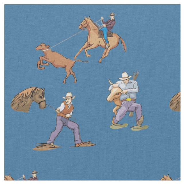 Tissu Western Cowboys Horse Roping Steer Fabric (Fermer)