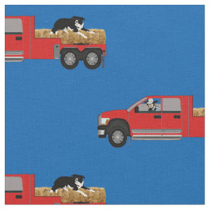 Tissu Western Ranch Cowboy en camion avec foin et chien