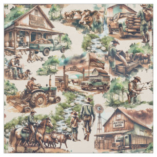 Tissu Western Ranch ou Country Farm Scène