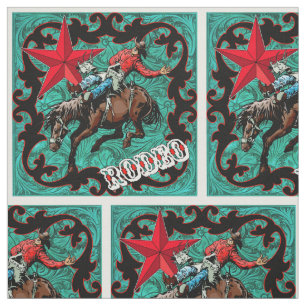 Tissu Western Rodeo Cowboy Bronc Riding Faux Leather