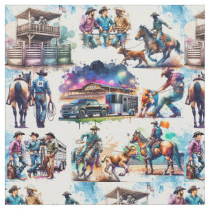 Tissu Western Rodeo Cowboy Calf Roping