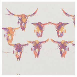 Tissu Western Vintage Bull Skuls Purple Gold Country