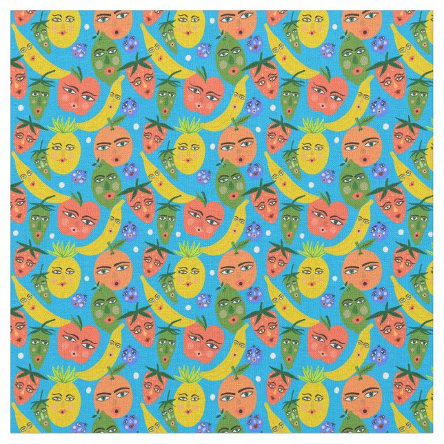 Tissu Whimsical Funny Salade Motif bleu (Fermer)