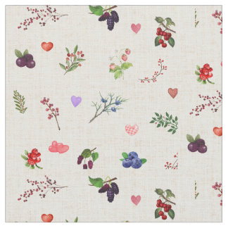 Tissu "Whimsical Heart and Berry Pattern"
