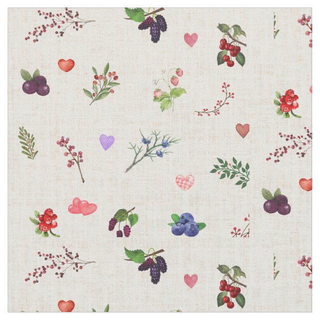 Tissu "Whimsical Heart and Berry Pattern" (Fermer)