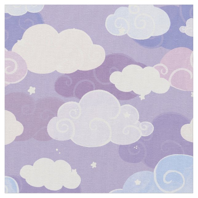 Tissu Whimsical Pastel Clouds et étoiles Motif (Fermer)