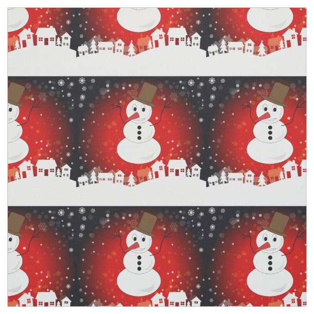 Tissu Whimsical Winter Night Snowman sur Arrière - plan  (Échantillon)