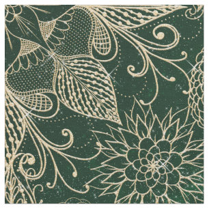 Tissu Whimsy Gold & Green Dreamcatcher Feathers Mandala