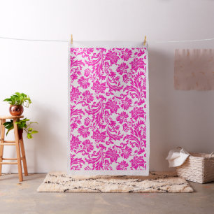 Tissu White and pink floral damask