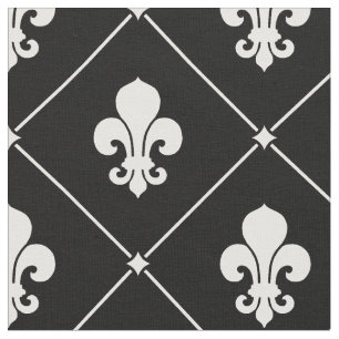 Tissu White Fleur De Lis Pattern