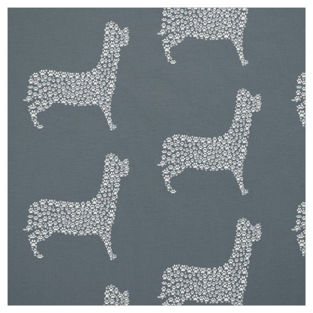 Tissu White Paw Print Dog Silhouette Pattern Fabric (Échantillon)