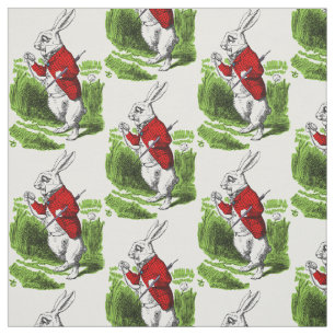 Tissu White Rabbit looking at watch. Illustration
