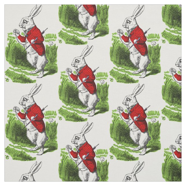 Tissu White Rabbit looking at watch. Illustration (Échantillon)