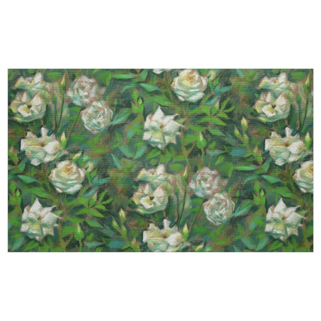 Tissu White roses, green leaves, beautiful flowers (Fat Quarter)
