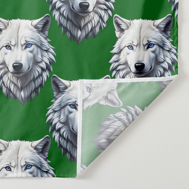 Tissu White Wolf Head Pattern Design Green  (Créateur téléchargé)