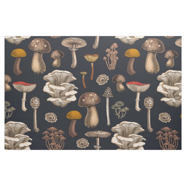 Tissu Wild Mushrooms  on graphite black (Fat Quarter)