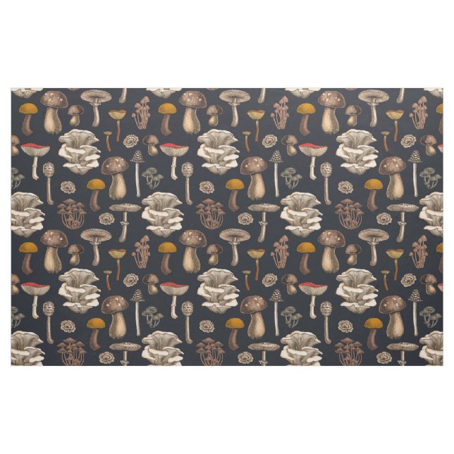 Tissu Wild Mushrooms  on graphite black (Fat Quarter)