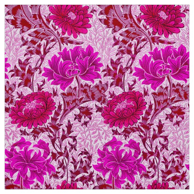 Tissu William Morris Chrysanthemums, Bourgogne et rose (Échantillon)
