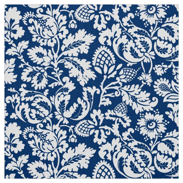 Tissu William Morris Floral Damask, Cobalt Blue & White (Échantillon)
