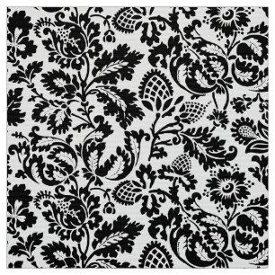 Tissu William Morris Floral Damask, noir sur blanc