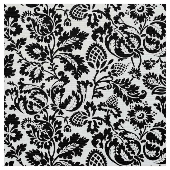 Tissu William Morris Floral Damask, noir sur blanc (Échantillon)