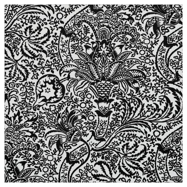 Tissu William Morris indien, blanc et noir (Échantillon)