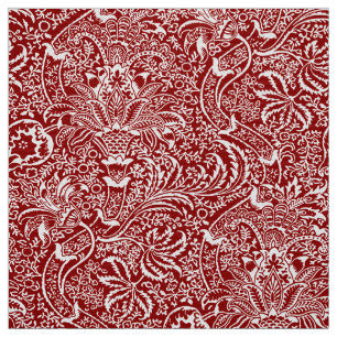 Tissu William Morris Indien, rouge foncé et blanc