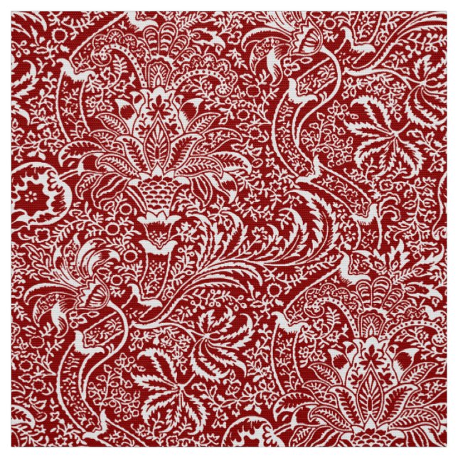 Tissu William Morris Indien, rouge foncé et blanc (Échantillon)