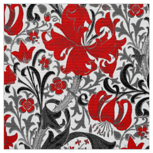 Tissu William Morris Iris et Lily, noir, blanc et rouge