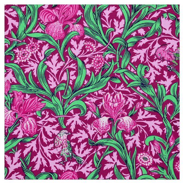 Tissu William Morris Irises, Fuchsia, rose et vin (Échantillon)