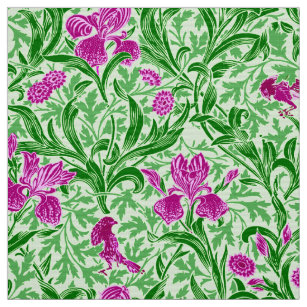 Tissu William Morris Irises, Green, Magenta et Orchid