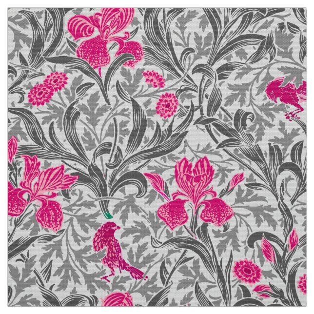 Tissu William Morris Irises, rose et gris argenté (Échantillon)