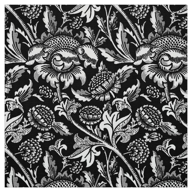 Tissu William Morris Sunflower, noir et blanc (Échantillon)