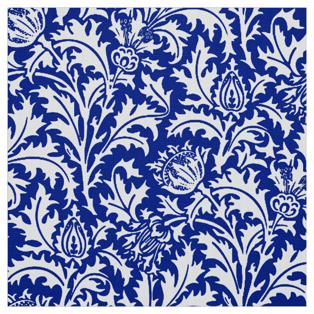 Tissu William Morris Thistle Damask White sur Cobalt Blu (Échantillon)