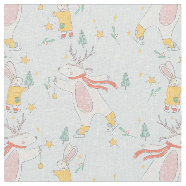 Tissu Winter Woodland Bear Bunny Pattern (Fermer)