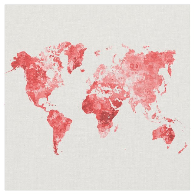 Tissu World map in watercolor Red (Fermer)