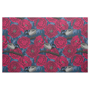 Tissu Wrens in the peonies
