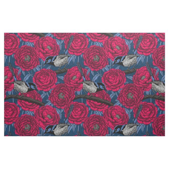 Tissu Wrens in the peonies (Fat Quarter)