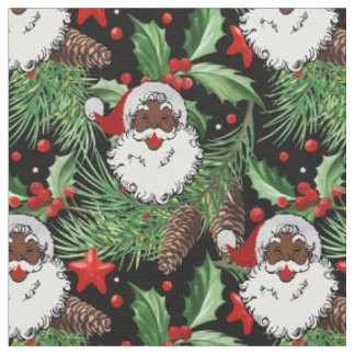 Tissu xmas holly black santa claus