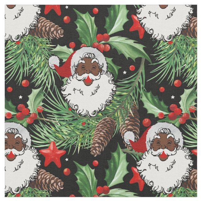 Tissu xmas holly black santa claus (Fermer)