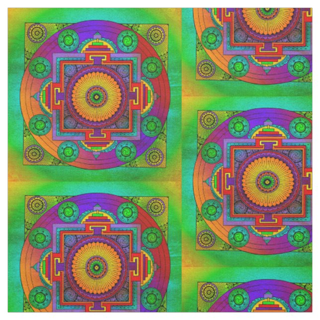 Tissu YANTRA - grande roue - violet vert (Échantillon)