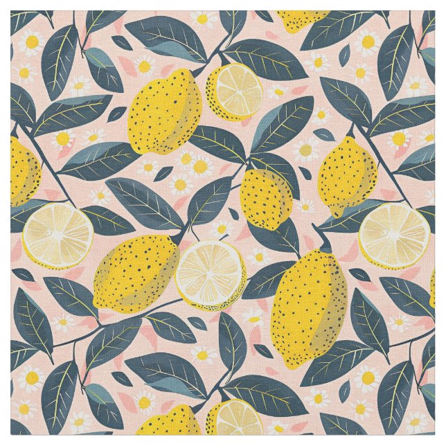 Tissu Yellow Lemon Print Fabric Cotton Fabric (Fermer)