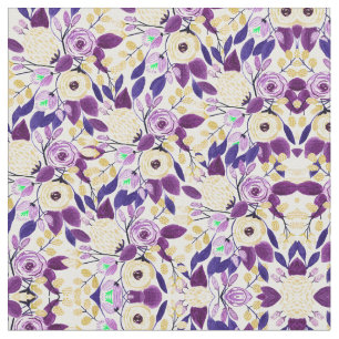 Tissu Yellow Purple Floral Bouquet Watercolor