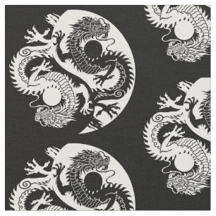 TISSU YIN YANG DEUX DRAGONS