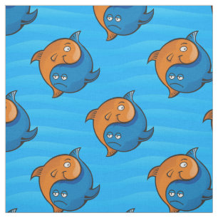 Tissu Yin Yang Motif de caricature de poisson