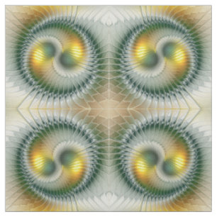 Tissu Yin Yang Vert Jaune Abstrait Fractal Coloré